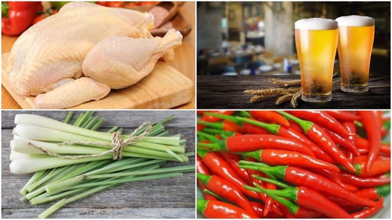 Nguyên liệu làm gà hấp bia sả