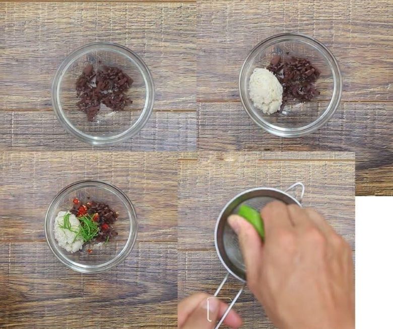 Gà hấp lá chanh ăn kèm muối chấm